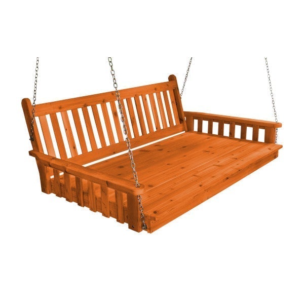 Traditional English Red Cedar Swing Bed Porch Swing Bed 6ft / Redwood Stain / Include Stainless Steel Swing Hangers