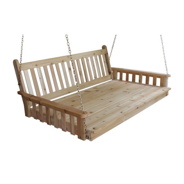 Traditional English Red Cedar Swing Bed Porch Swing Bed 6ft / Unfinished / Include Stainless Steel Swing Hangers