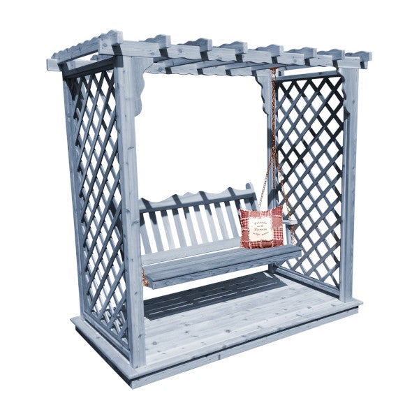 Western Red Cedar Covington Arbor with Deck &amp; Swing Porch Swing 6ft / Gray Stain