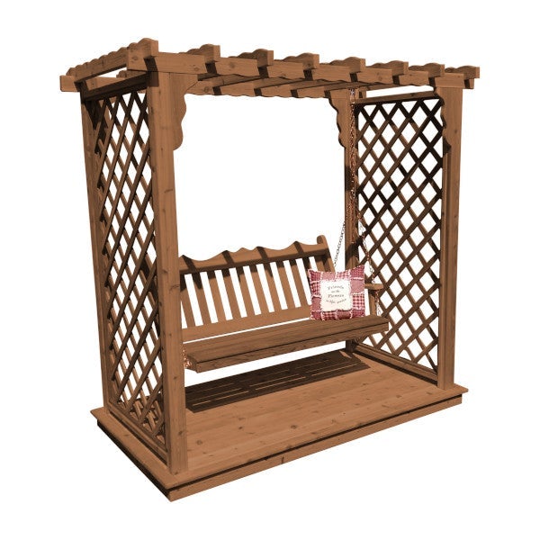 Western Red Cedar Covington Arbor with Deck &amp; Swing Porch Swing 6ft / Oak Stain