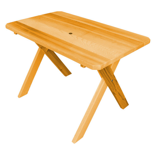 Western Red Cedar Crossleg Table Outdoor Tables 4ft / Natural Stain / Include Standard Size Umbrella Hole