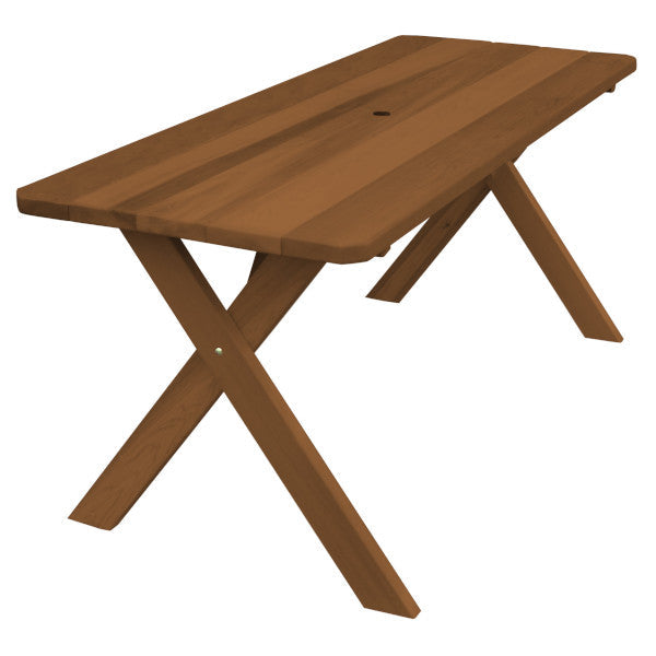 Western Red Cedar Crossleg Table Outdoor Tables 6ft / Oak Stain / Include Standard Size Umbrella Hole
