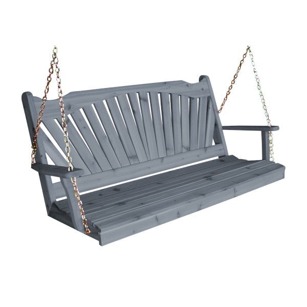Western Red Cedar Fanback Porch Swing Porch Swing 5ft / Include Stainless Steel Swing Hangers / Gray Stain