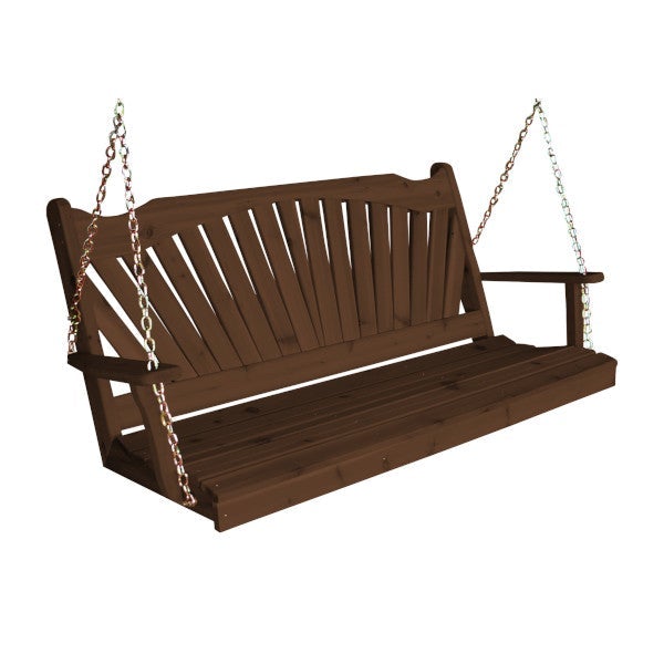 Western Red Cedar Fanback Porch Swing Porch Swing 5ft / Include Stainless Steel Swing Hangers / Mushroom Stain