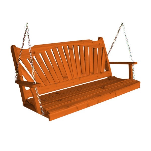 Western Red Cedar Fanback Porch Swing Porch Swing 5ft / Include Stainless Steel Swing Hangers / Redwood Stain