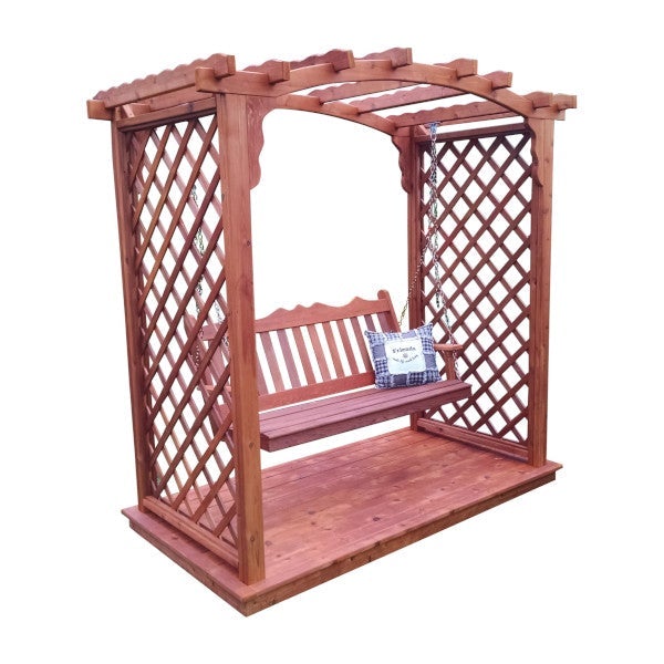 Western Red Cedar Jamesport Arbor with Deck &amp; Swing Porch Swing 6ft / Redwood Stain