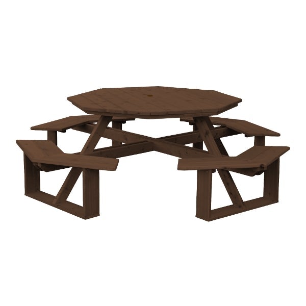 Western Red Cedar Octagon Walk-In Table Picnic Table Mushroom Stain / Include Standard Size Umbrella Hole