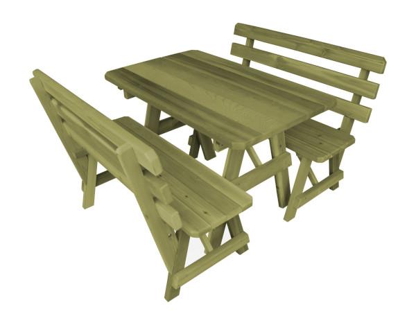 Western Red Cedar Picnic Table with 2 Backed Benches Picnic Table 4ft / Linden Leaf Stain / Without Umbrella Hole