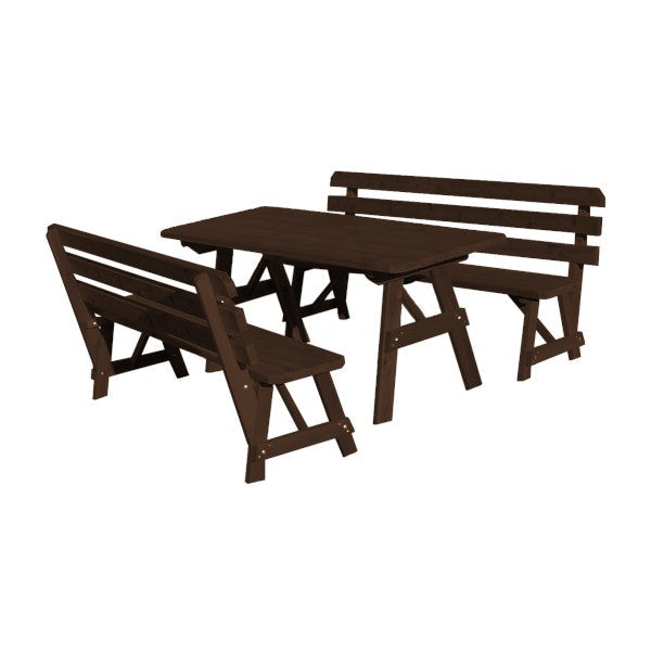 Western Red Cedar Picnic Table with 2 Backed Benches Picnic Table 6ft / Walnut Stain / Without Umbrella Hole