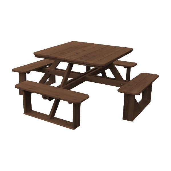 Western Red Cedar Square Walk-In Table Picnic Table Mushroom Stain / Without Umbrella Hole