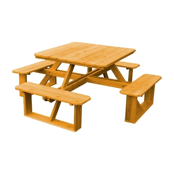 Western Red Cedar Square Walk-In Table Picnic Table Natural Stain / Without Umbrella Hole