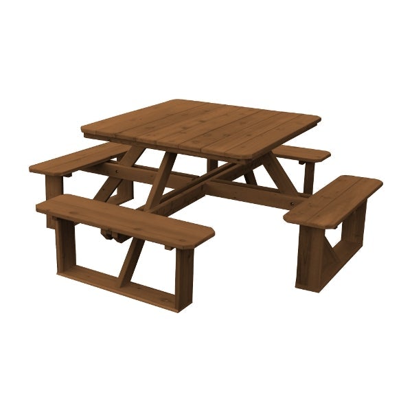Western Red Cedar Square Walk-In Table Picnic Table Oak Stain / Without Umbrella Hole