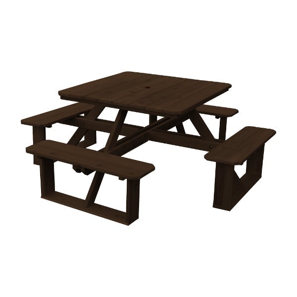 Western Red Cedar Square Walk-In Table Picnic Table Walnut Stain / Include Standard Size Umbrella Hole