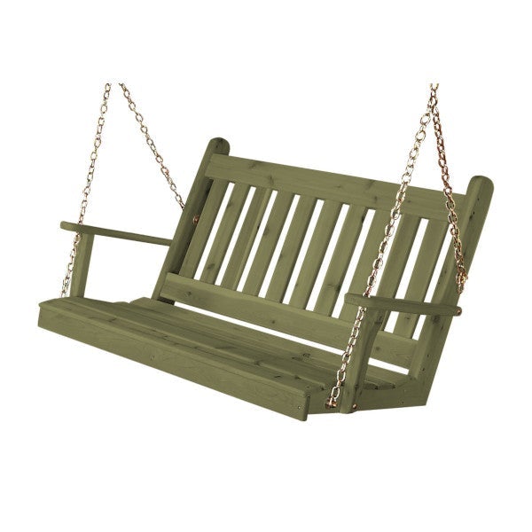 Western Red Cedar Traditional English Porch Swing Porch Swing 4ft / Include Stainless Steel Swing Hangers / Linden Leaf Stain