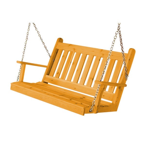 Western Red Cedar Traditional English Porch Swing Porch Swing 4ft / Include Stainless Steel Swing Hangers / Natural Stain