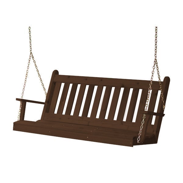 Western Red Cedar Traditional English Porch Swing Porch Swing 5ft / Include Stainless Steel Swing Hangers / Mushroom Stain