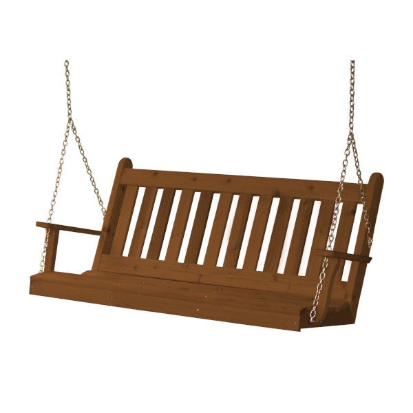 Western Red Cedar Traditional English Porch Swing Porch Swing 5ft / Include Stainless Steel Swing Hangers / Oak Stain