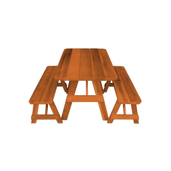Western Red Cedar Traditional Picnic Table with 2 Benches Picnic Table 4ft / Cedar Stain / Without Umbrella Hole