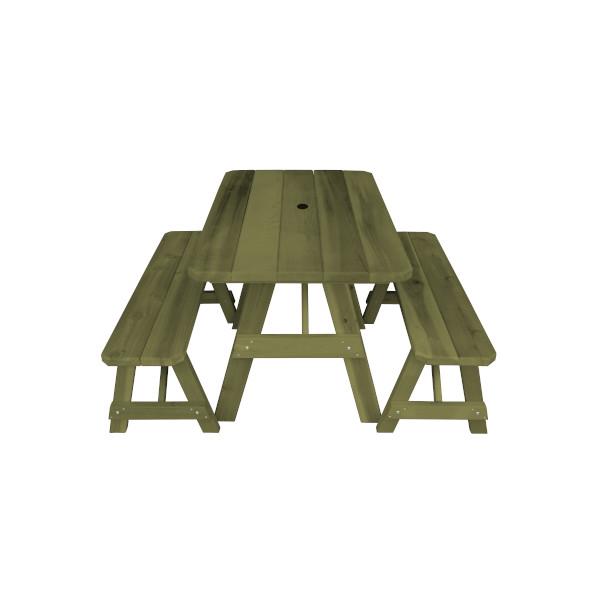Western Red Cedar Traditional Picnic Table with 2 Benches Picnic Table 4ft / Linden Leaf Stain / Include Standard Size Umbrella Hole