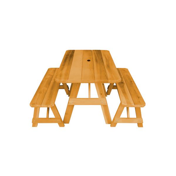 Western Red Cedar Traditional Picnic Table with 2 Benches Picnic Table 4ft / Natural Stain / Include Standard Size Umbrella Hole