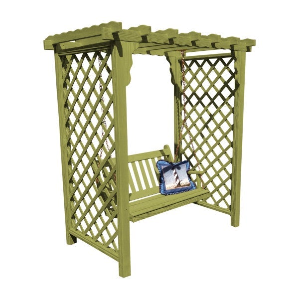 Yellow Pine Covington Arbor &amp; Swing Porch Swing 5ft / Linden Leaf Stain