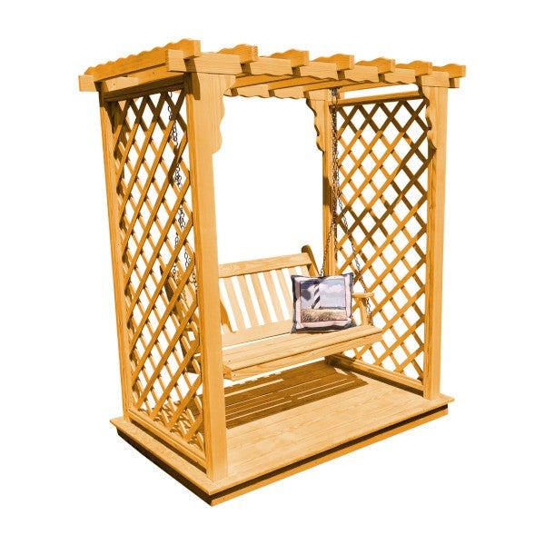 Yellow Pine Covington Arbor with Deck &amp; Swing Porch Swing 5ft / Natural Stain