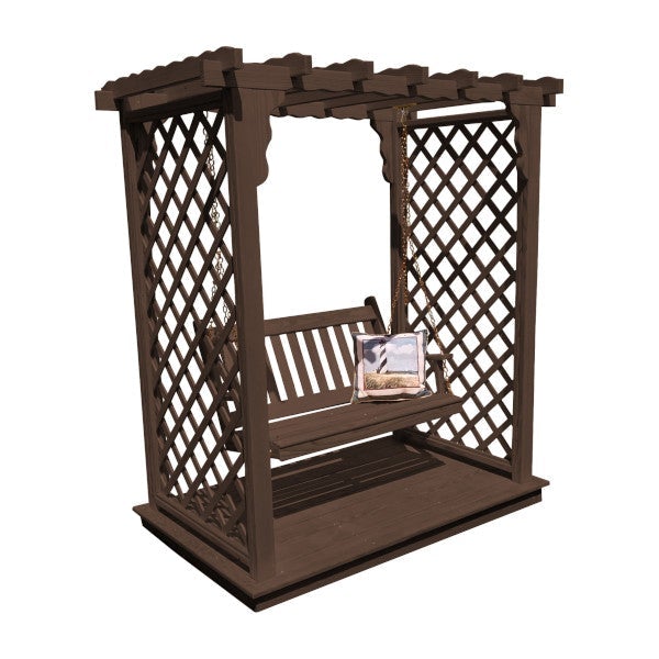 Yellow Pine Covington Arbor with Deck &amp; Swing Porch Swing 5ft / Walnut Stain