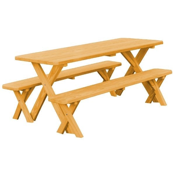 Yellow Pine Cross Legged Picnic Table with 2 Benches Size 6ft, 8ft Picnic Table 6ft / Natural Stain / Without Umbrella Hole