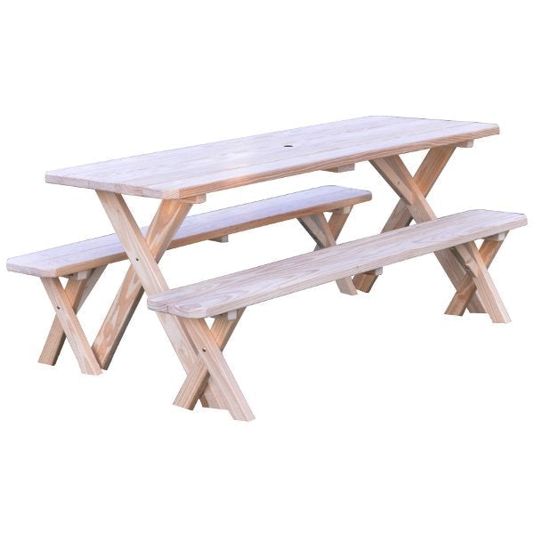 Yellow Pine Cross Legged Picnic Table with 2 Benches Size 6ft, 8ft Picnic Table 6ft / Unfinished / Without Umbrella Hole