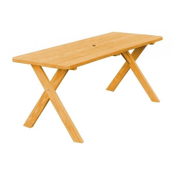 Yellow Pine Crossleg Table - Size 6ft &amp; 8ft Outdoor Tables 6ft / Natural Stain / Include Standard Size Umbrella Hole