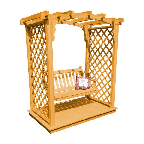 Yellow Pine Jamesport Arbor with Deck &amp; Swing Porch Swing 5ft / Natural Stain