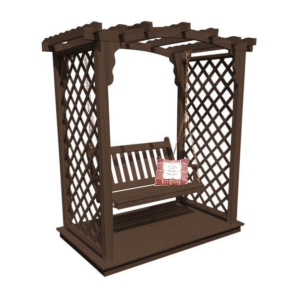 Yellow Pine Jamesport Arbor with Deck &amp; Swing Porch Swing 5ft / Walnut Stain