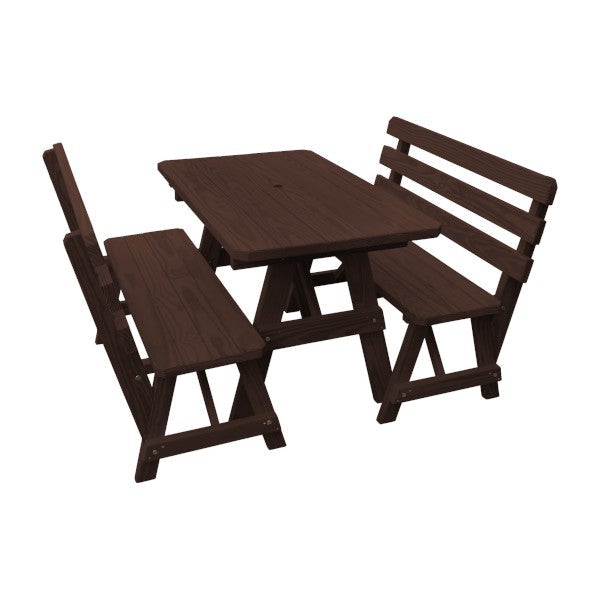Yellow Pine Picnic Table with 2 Backed Benches Picnic Table 4ft / Walnut Stain / Include Standard Size Umbrella Hole