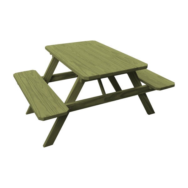 Yellow Pine Picnic Table with Attached Benches Picnic Table 4ft / Linden Leaf Stain / Without Umbrella Hole