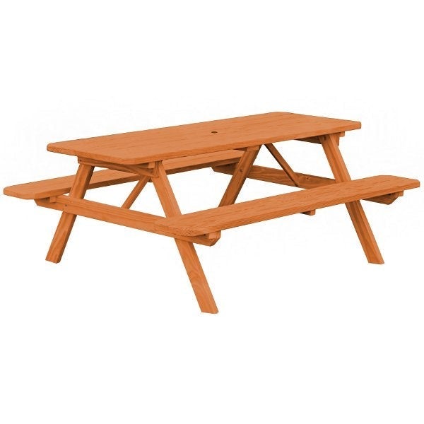Yellow Pine Picnic Table with Attached Benches Size 6ft and 8ft Picnic Table