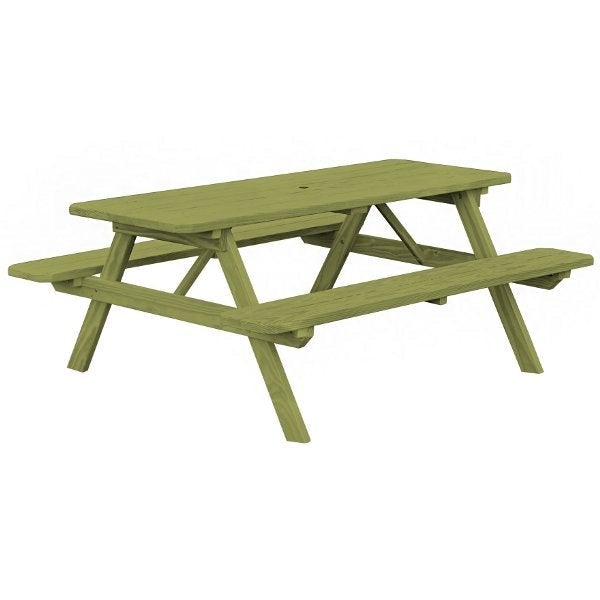 Yellow Pine Picnic Table with Attached Benches Size 6ft and 8ft Picnic Table 6ft / Linden Leaf Stain / Include Standard Size Umbrella Hole