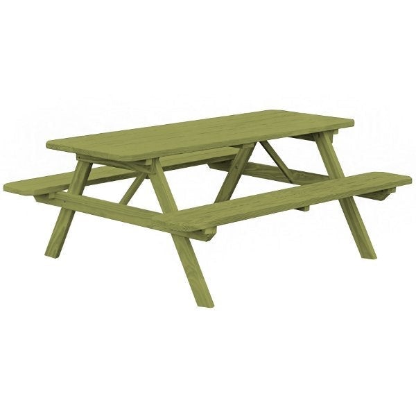 Yellow Pine Picnic Table with Attached Benches Size 6ft and 8ft Picnic Table 6ft / Linden Leaf Stain / Without Umbrella Hole