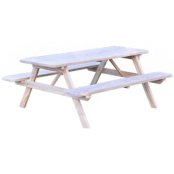 Yellow Pine Picnic Table with Attached Benches Size 6ft and 8ft Picnic Table 6ft / Unfinished / Without Umbrella Hole
