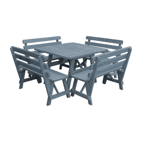 Yellow Pine Square Picnic Table with 4 Backed Benches Picnic Table Gray Stain / Without Umbrella Hole