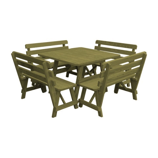 Yellow Pine Square Picnic Table with 4 Backed Benches Picnic Table Linden Leaf Stain / Without Umbrella Hole