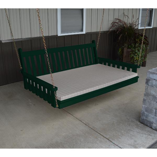 Yellow Pine Traditional English Swing Bed Size 6ft Porch Swing Bed 6ft / Dark Green Paint / Include Stainless Steel Swing Hangers