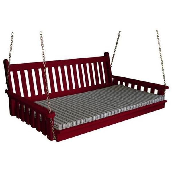 Yellow Pine Traditional English Swing Bed Size 6ft Porch Swing Bed 6ft / Tractor Red Paint / Include Stainless Steel Swing Hangers