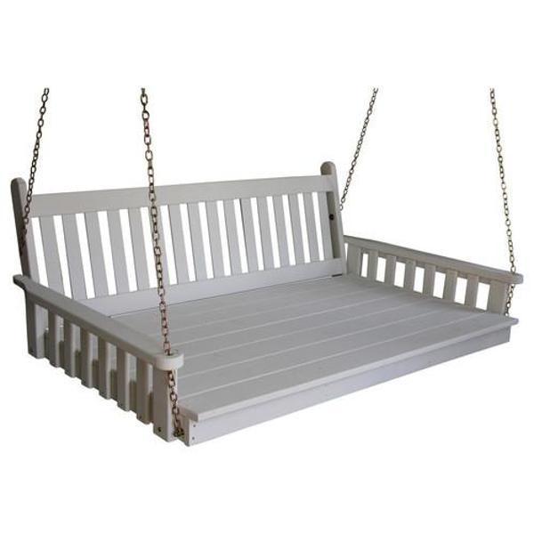 Yellow Pine Traditional English Swing Bed Size 6ft Porch Swing Bed 6ft / White Paint / Include Stainless Steel Swing Hangers