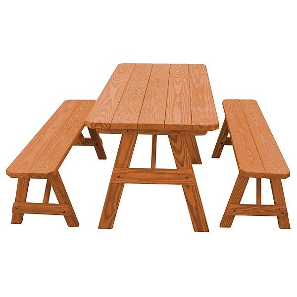 Yellow Pine Traditional Picnic Table with 2 Benches Picnic Table 5ft / Cedar Stain / Without Umbrella Hole