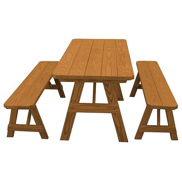Yellow Pine Traditional Picnic Table with 2 Benches Picnic Table 5ft / Oak Stain / Without Umbrella Hole