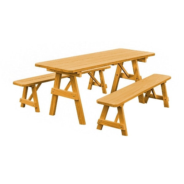 Yellow Pine Traditional Picnic Table with 2 Benches – Size 6ft and 8ft Picnic Table