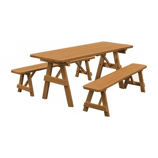 Yellow Pine Traditional Picnic Table with 2 Benches – Size 6ft and 8ft Picnic Table 6ft / Oak Stain / Without Umbrella Hole