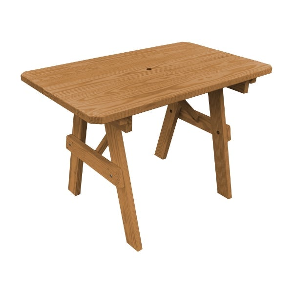Yellow Pine Traditional Table Only – Size 4ft and 5ft Outdoor Table 4ft / Oak Stain / Include Standard Size Umbrella Hole